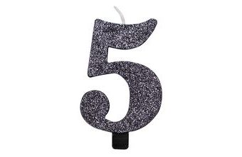 Svíčka číslo 5 černá s glitrem 9,5 cm