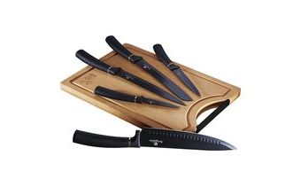 Sada nožů s nepřilnavým povrchem + prkénko 6 ks Black Silver Collection