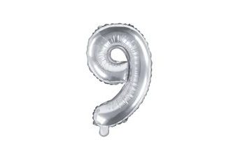 Balón foliový číslice STŘÍBRNÉ 35 cm - 9 (NELZE PLNIT HELIEM)