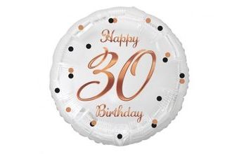 Balón foliový bílý 30 let - Happy birthday - narozeniny - růžovozlatý nápis - 45 cm