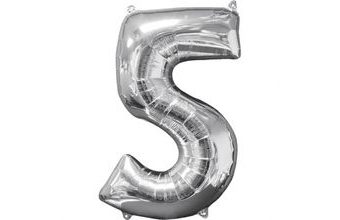 balónek fóliový narozeniny číslo 5 stříbrný 66cm
