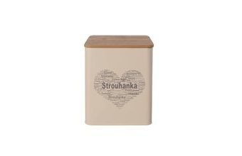 Dóza plech/dřevo 11,5x11,5x14 cm STROUHANKA SRDCE