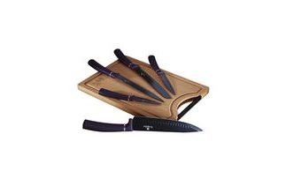 Sada nožů s nepřilnavým povrchem + prkénko 6 ks Purple Metallic Line