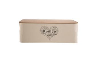 Dóza plech/dřevo 42x22,5x16 cm PEČIVO SRDCE