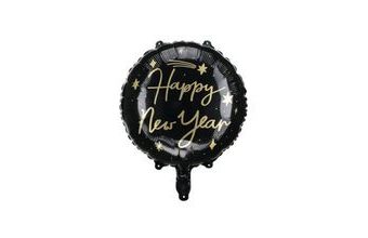 Balón foliový černý Happy New Year - Silvestr - 45 cm