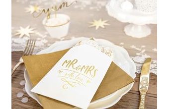 Papírové sáčky na sladkosti Mr&Mrs bílé - Svatba -13 x 14cm - 6 ks