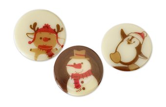 Čokoládová dekorace Vánoční trio - kolečka 3 cm s potiskem - 189 ks