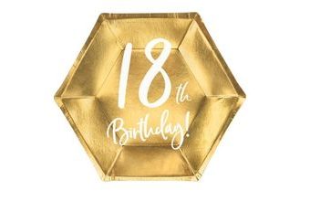 Papírové talíře 18 LET - zlaté - 20 cm - 6 ks