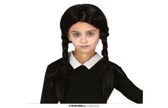 Černá paruka s copánky - dětská - Wednesday - Halloween