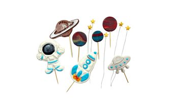 Vesmírná sada – cukrové zapichovací dekorace na dort