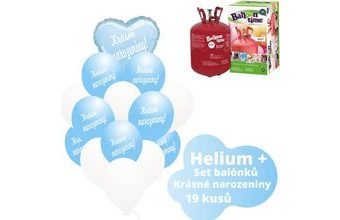 Helium set - světlemodré balónky KRÁSNÉ NAROZENINY -