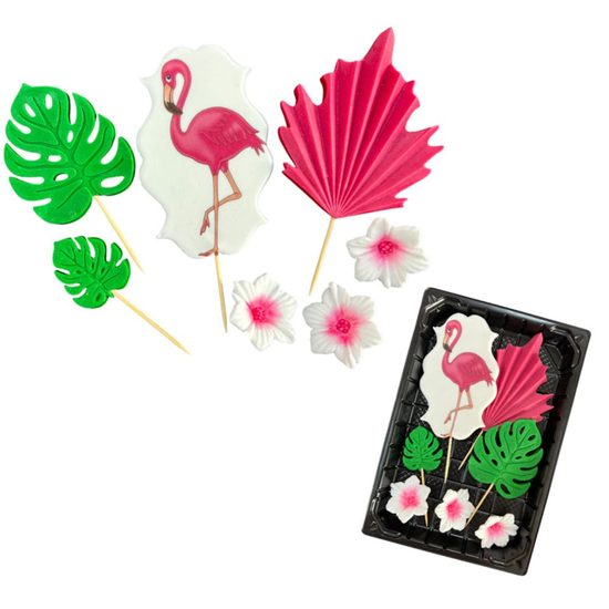 Cukrová dekorace na dort – sada Plameňák