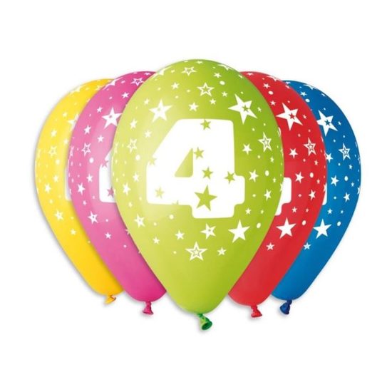 Balónky potisk čísla "4" - 5ks v bal. 30cm
