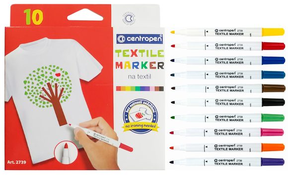 Sada 10 fixů na textil Textile Marker - šíře hrotu 3,9 mm, linka 1,8 mm