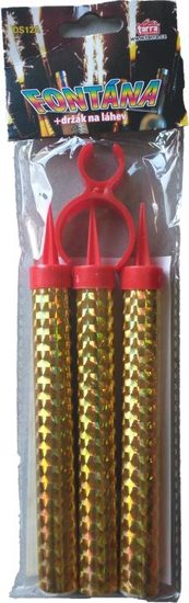 Party fontána na dort 12 cm + DRŽÁK NA LÁHEV - ZLATÁ - 3 ks 4/40/3