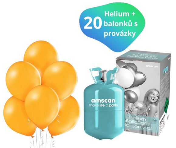 Helium sada + balónky 20 ks oranžové