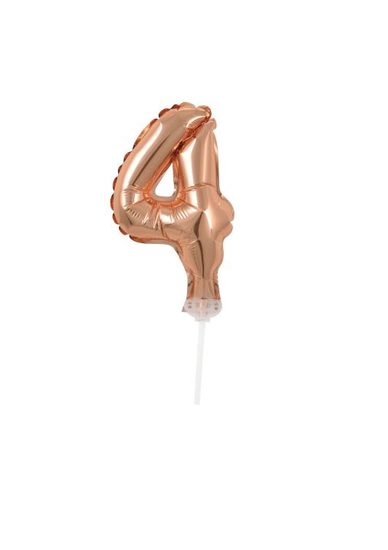 Balón foliový číslice růžovozlatá - Rose Gold 12,5 cm - 4 s držákem