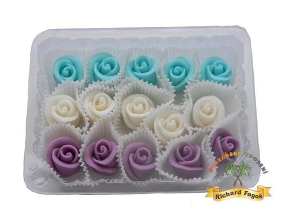 Dortové růže Mini - bílá, fialová, modrá