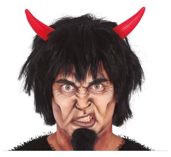 Paruka čert černá s rohy a vlasy - Mikuláš - Vánoce