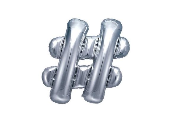 Balónek fóliový hashtag # Znak stříbrný - SILVER 35 cm (NELZE PLNIT HELIEM)