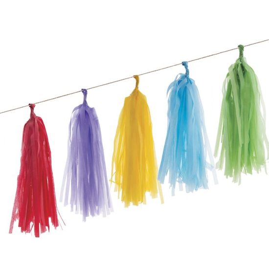 Girlanda střapce - pompom - multicolor barevná - 20 ks - 420 x 30 cm