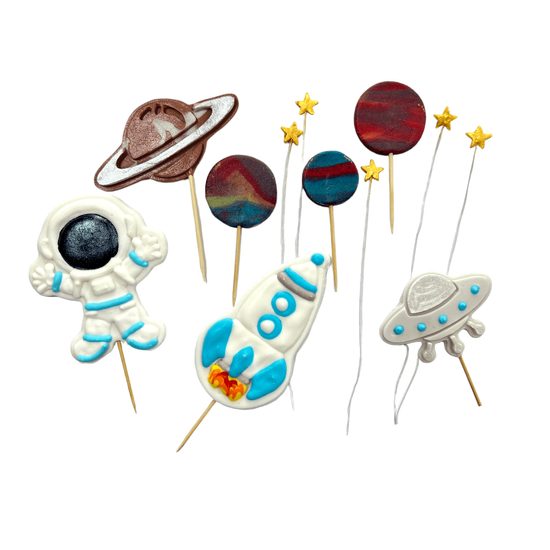 Vesmírná sada – cukrové zapichovací dekorace na dort