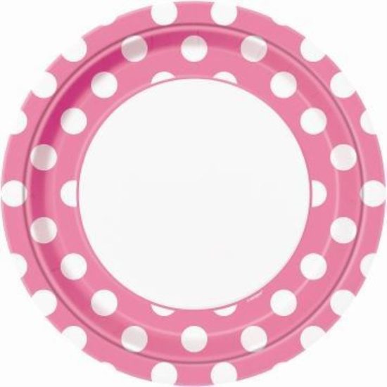 Talíře růžové puntík - 22 cm - 8 ks