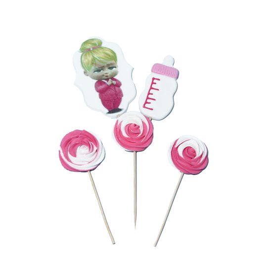 Cukrová dekorace na dort Baby Boss – růžová