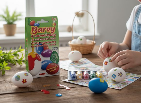Barvy a samolepky na velikonoční vejce