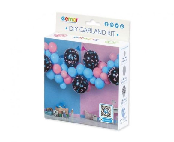 Balónková girlanda - Sada Boy or Girl - Kluk nebo holka - Gender reveal - 300cm - 65 ks