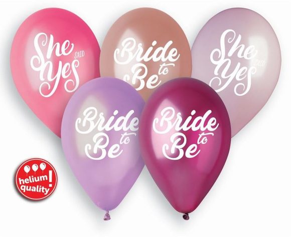 Balónky latexové 33 cm - "Bride to be" - "She said yes" - rozlučka se svobodou - 5 ks