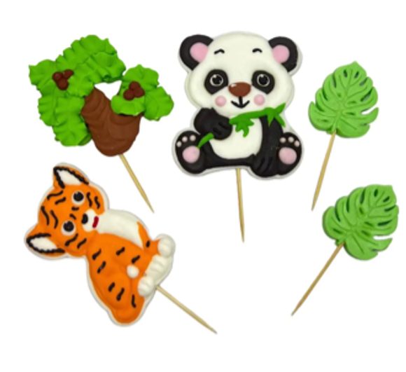 Cukrové zapichovací dekorace – panda a tygr