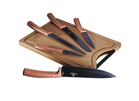 Sada nožů s nepřilnavým povrchem + prkénko Rosegold Metallic Line