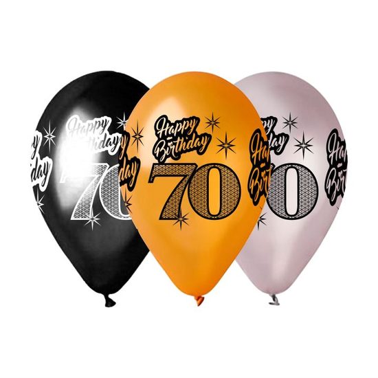 Balónky metalické 70 let, Happy Birthday - narozeniny - mix barev - 30 cm (5 ks)