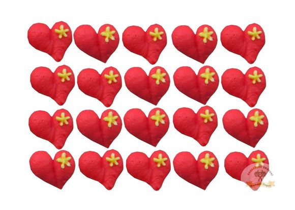 Cukrové dekorace červená srdíčka s kytičkou