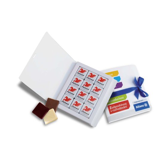 Reklamní čokoládová kniha 24x5g (12x5g), stuha s vaším motivem/logem - od 100 ks
