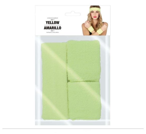 Sada neonově žlutých potítek s čelenkou