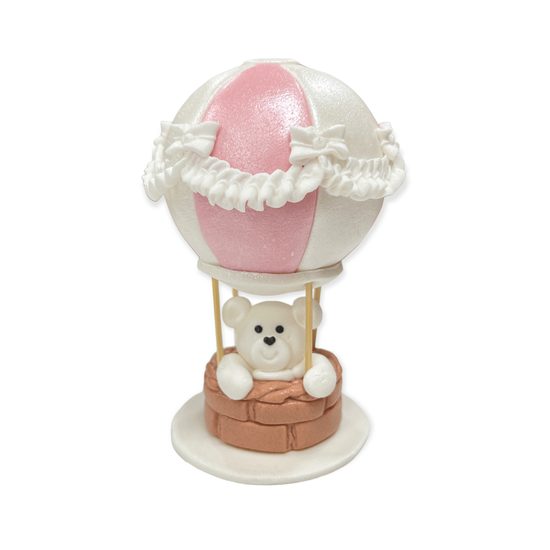 Cukrová dekorace na dort – Medvídek s balónkem (růžová)