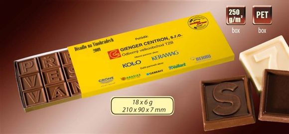 Reklamní čokoládová zpráva 21x6g s vaším motivem/logem - od 100 ks