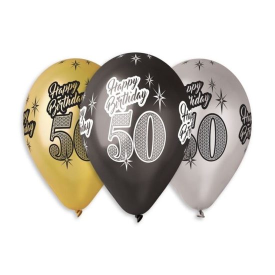 Balónky metalické 50 let, Happy Birthday - mix barev - 30 cm (5 ks)
