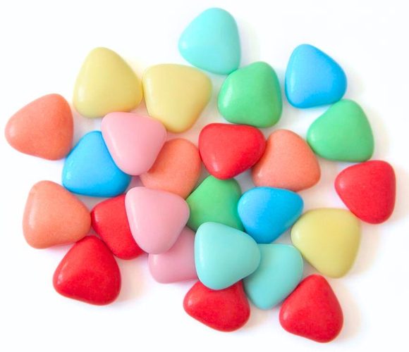 Čokoládová srdíčka barevná 30g