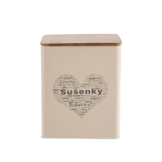 Dóza plech/dřevo 14x14x16,5 cm SUŠENKY SRDCE
