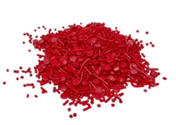 Cukrové posypky – červené perleťové konfety 50g