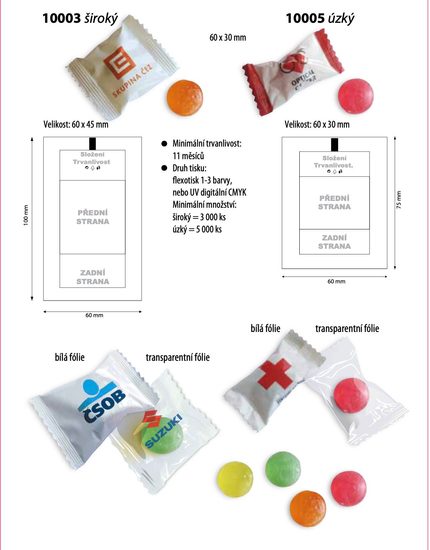 Reklamní flowpackové bonbóny 1ks v sáčku s vaším motivem/logem 3000 ks