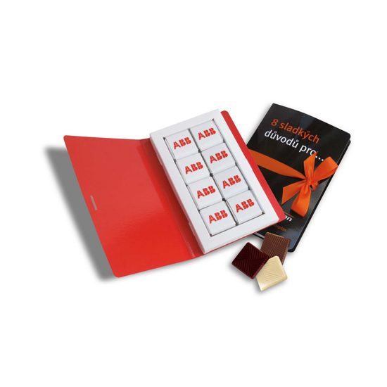 Reklamní čokoládová kniha 16x5g ( 8x5g), stuha s vaším motivem/logem - od 250 ks