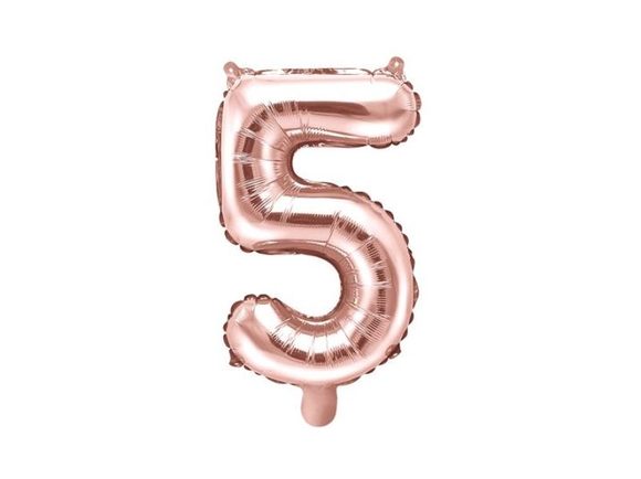 Balón foliový číslice růžovozlatá - Rose Gold 35 cm - 5 (NELZE PLNIT HELIEM)