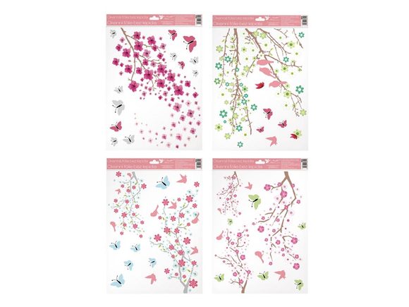 Okenní fólie větve v květu s glitry, 30x42 cm