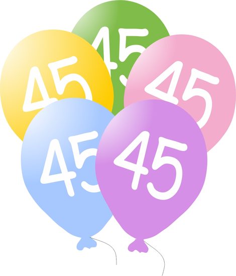 Balonky narozeniny 5ks s číslem 45