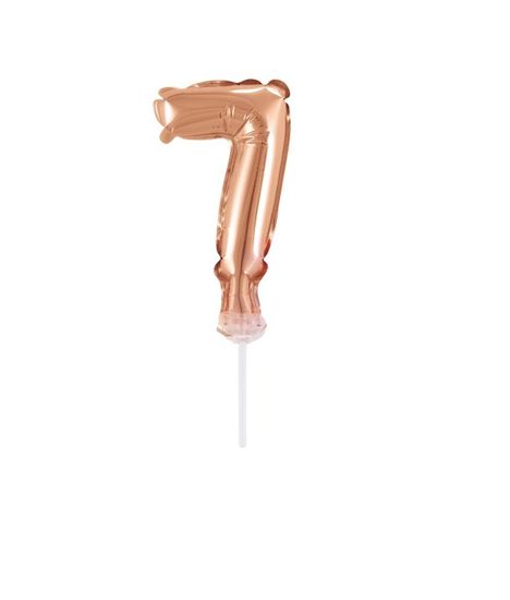 Balón foliový číslice růžovozlatá - Rose Gold 12,5 cm - 7 s držákem