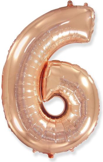 Balón foliový číslice růžovozlatá - Rose Gold 115 cm - 6